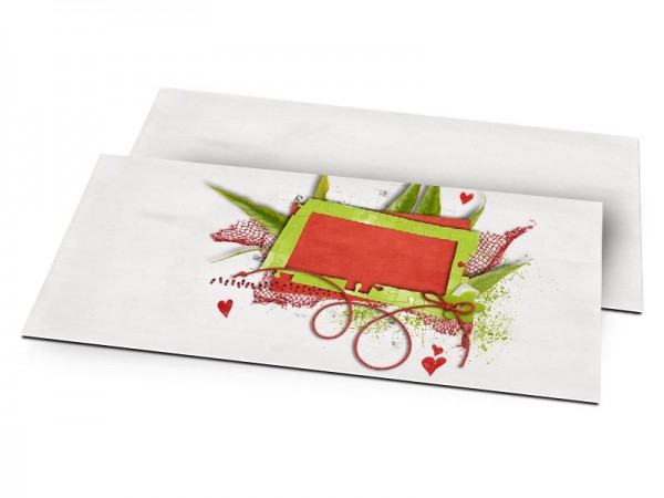 Faire-part mariage - Coeurs rouges et feuilles vertes