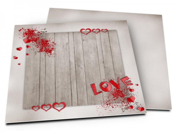 Faire-part mariage - Love rouge sur fond bois