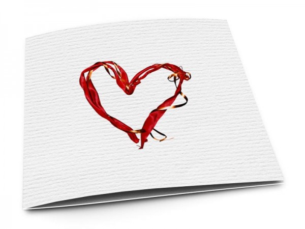 Faire-part mariage - Coeur rouge et ruban cuivré