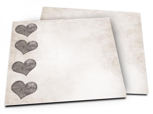 Faire-part mariage - Quatre coeurs gris