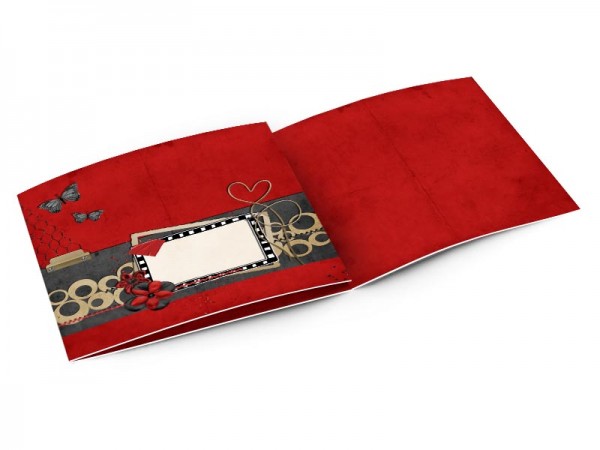 Faire-part mariage - Rouge et noir - coeur et papillons