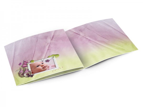 Faire-part naissance - Maison de lutin bicolore violet et vert