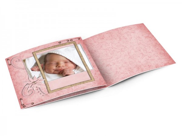 Faire-part naissance - Fleur rose et ornements