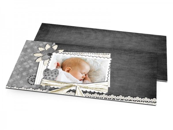 Faire-part naissance - Ruban beige et fine dentelle