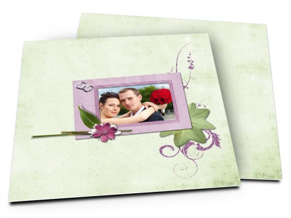 Remerciements mariage - Cadre violet sur fond vert