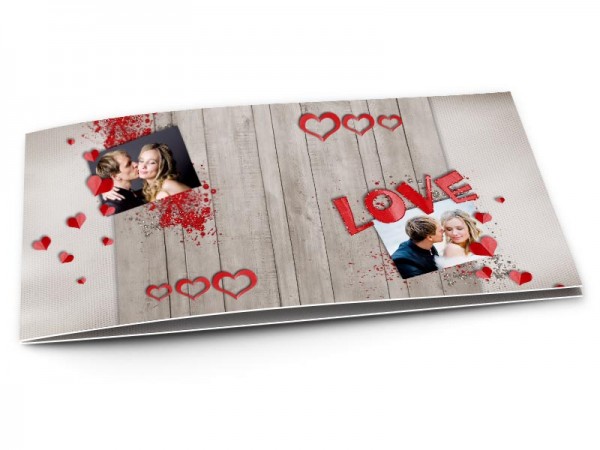 Remerciements mariage - Love rouge sur fond bois