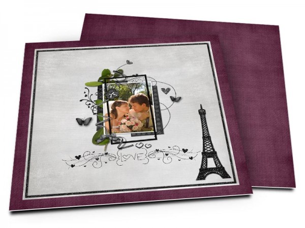 Remerciements mariage - Paris – papillons pourpres et tour Eiffel