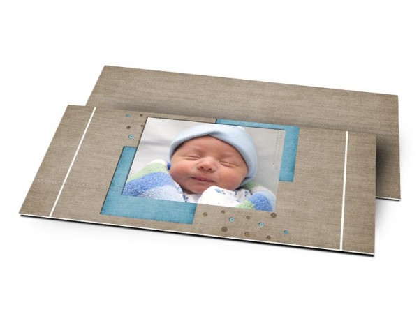 Remerciements naissance - Boutons colorés et carrés bleus