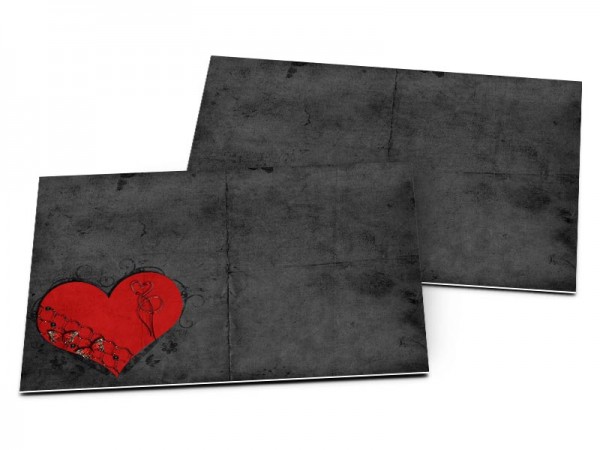 Carton d'invitation mariage - Coeur rouge sur fond noir