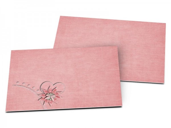 Carton d'invitation mariage - Coeur rose et fleur chocolat