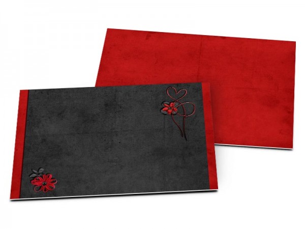 Carton d'invitation mariage - Fond rouge et cadre noir