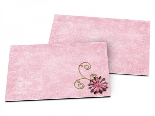 Carton d'invitation mariage - Fine dentelle et fleurs roses