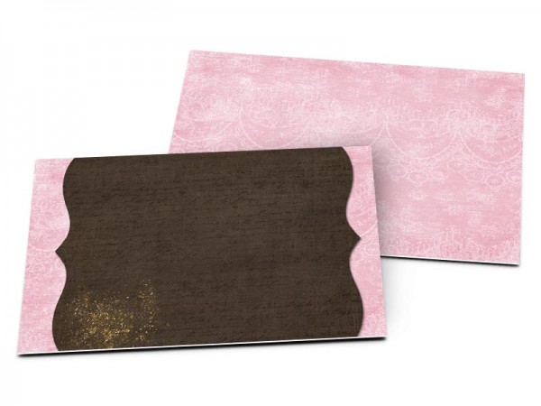 Carton d'invitation mariage - Fleur rose, or et chocolat