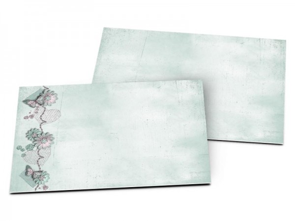 Carton d'invitation mariage - Papillons roses sur fond bleu