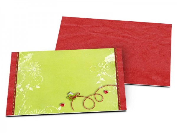Carton d'invitation mariage - Cercles rouges sur fond vert