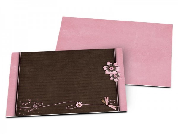 Carton d'invitation mariage - Ruban rose sur fond chocolat