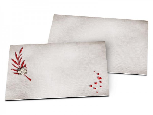 Carton d'invitation mariage - Fleur blanche sur feuilles rouges