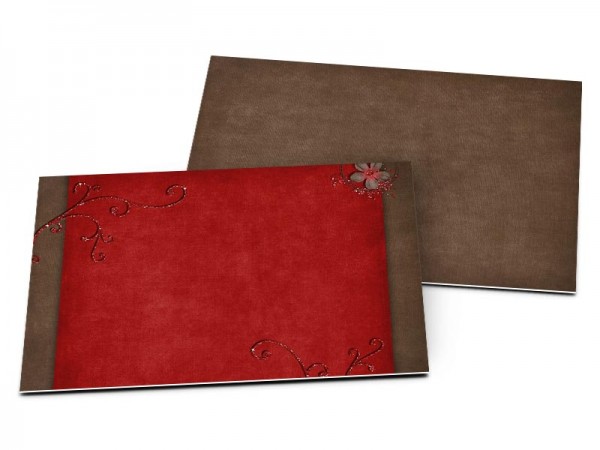 Carton d'invitation mariage - Coeur rouge et petites fleurs