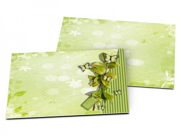 Carton d'invitation mariage - Coeur vert et cadre blanc