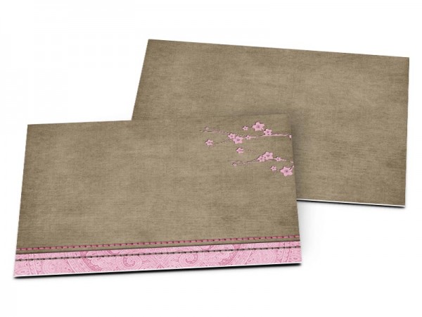 Carton d'invitation mariage - Bicolore rose et chocolat orné de volutes
