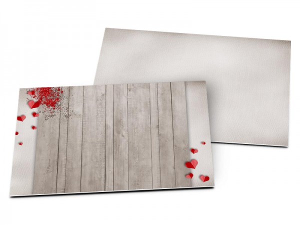 Carton d'invitation mariage - Love rouge sur fond bois