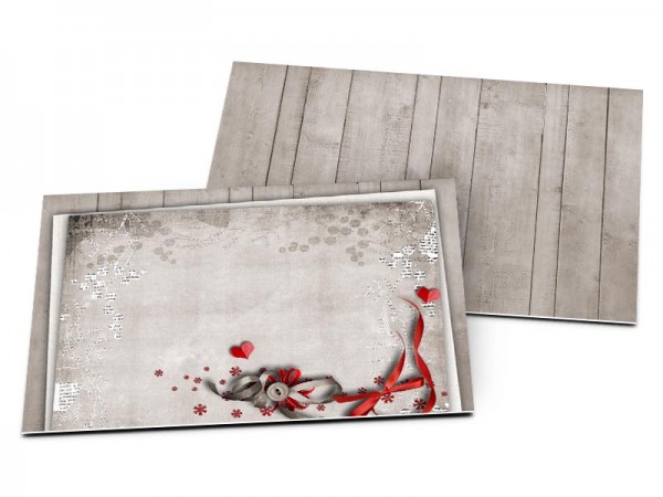 Carton d'invitation mariage - Ruban gris, ruban rouge