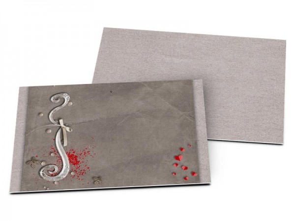 Carton d'invitation mariage - Coeurs rouges et ornements