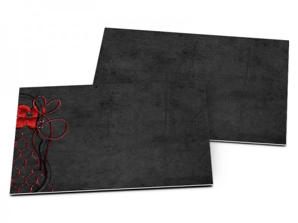Carton d'invitation mariage - Fine dentelle rouge sur fond noir