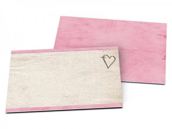 Carton d'invitation mariage - Coeur rose et ivoire