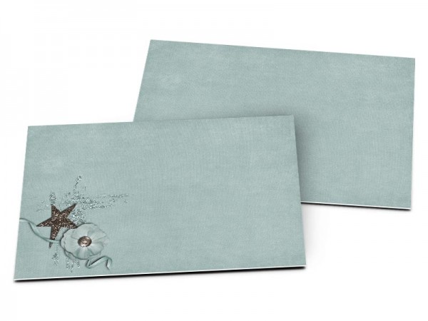 Carton d'invitation mariage - Frise beige cousue sur fond turquoise