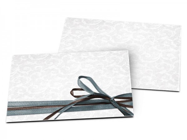 Carton d'invitation mariage - Un double ruban marron et bleu