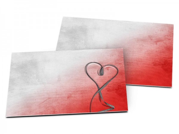 Carton d'invitation mariage - Coeur gris posé sur dégradé de rouge