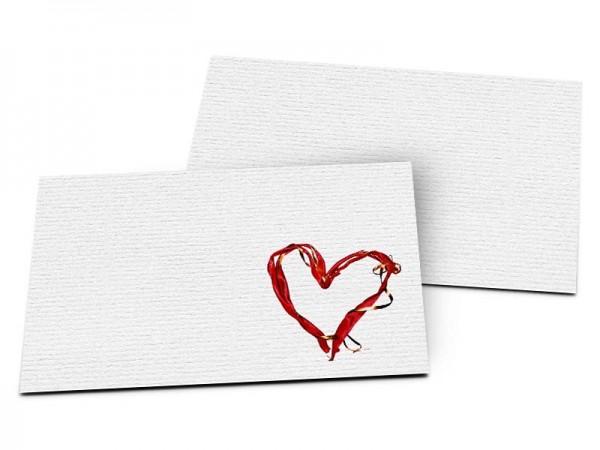 Carton d'invitation mariage - Coeur rouge et ruban cuivré