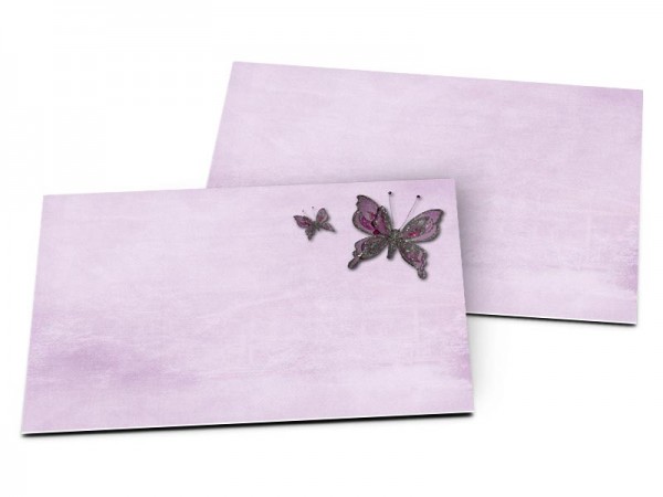 Carton d'invitation mariage - Deux papillons violets