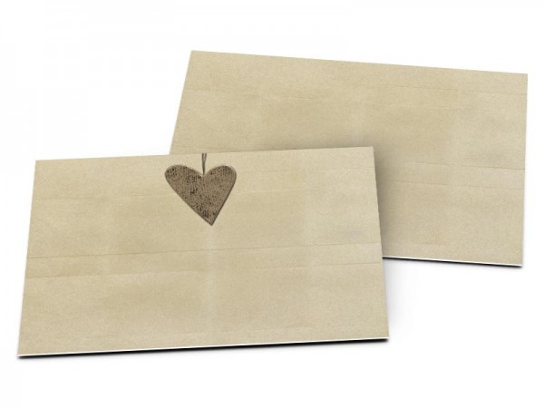 Carton d'invitation mariage - Pendentif coeur marron