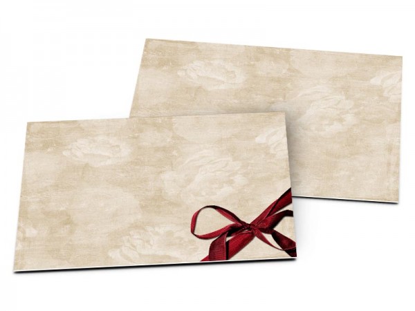 Carton d'invitation mariage - Ruban rouge et roses en filigrane