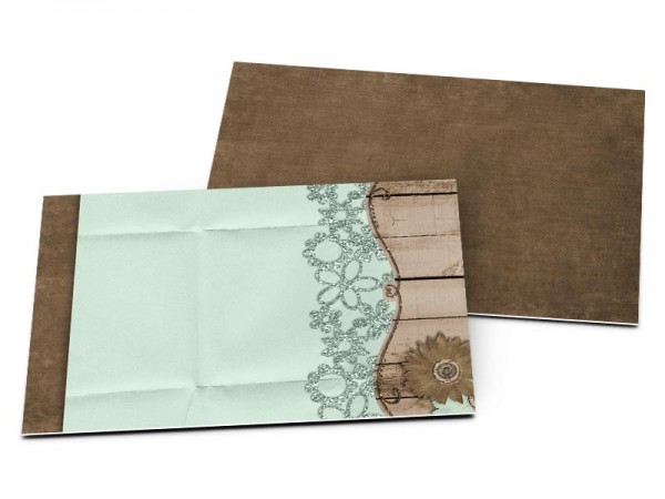 Carton d'invitation mariage - Bois et fond turquoise