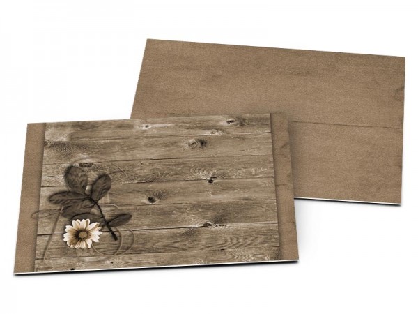 Carton d'invitation mariage - Bois vieilli et feuille de papier