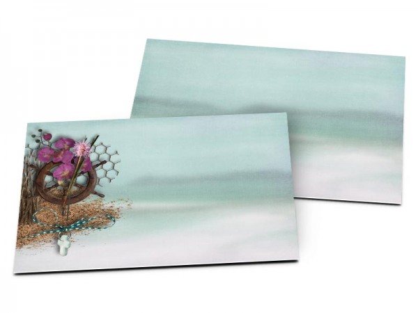 Carton d'invitation mariage - La mer – petit bateau et fleurs violettes