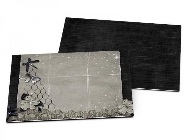 Carton d'invitation mariage - Les étoiles – papillons gris et ruban noir
