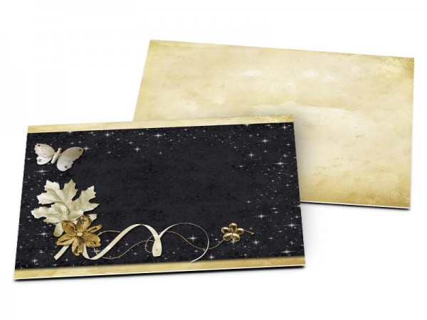Carton d'invitation mariage - Les étoiles – fleur dorée et ruban blanc
