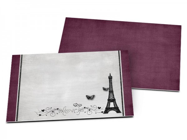 Carton d'invitation mariage - Paris – papillons pourpres et tour Eiffel