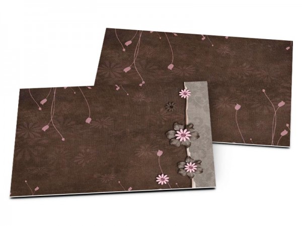 Carton d'invitation mariage - Rose et chocolat – deux bandes roses sur fond chocolat