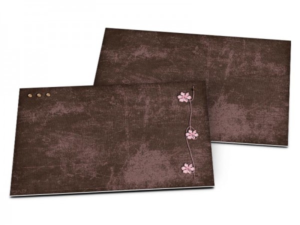 Carton d'invitation mariage - Rose et chocolat – fleurs roses et ornements