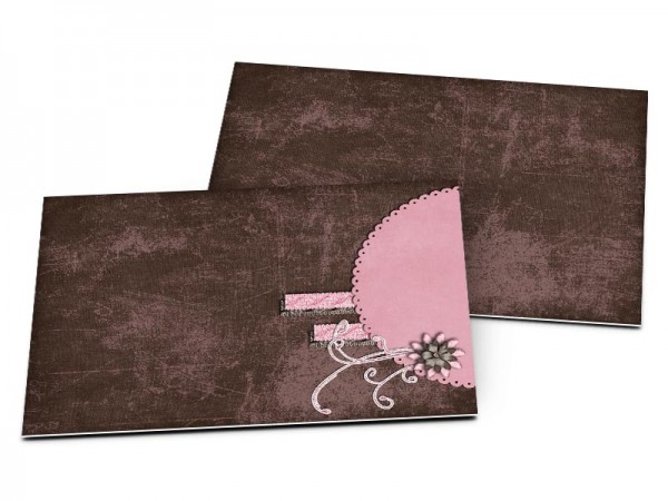 Carton d'invitation mariage - Rose et chocolat – fleurs et fines coutures