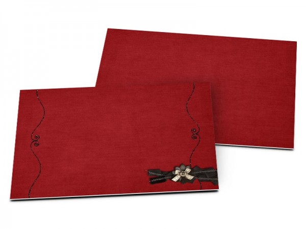Carton d'invitation mariage - Rouge et noir – cadre noir et marguerite
