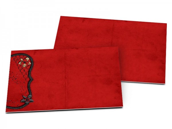 Carton d'invitation mariage - Rouge et noir – deux cadres parmi les fleurs