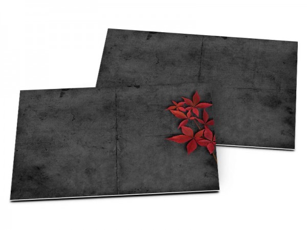 Carton d'invitation mariage - Rouge et noir – feuilles rouges sur fond noir