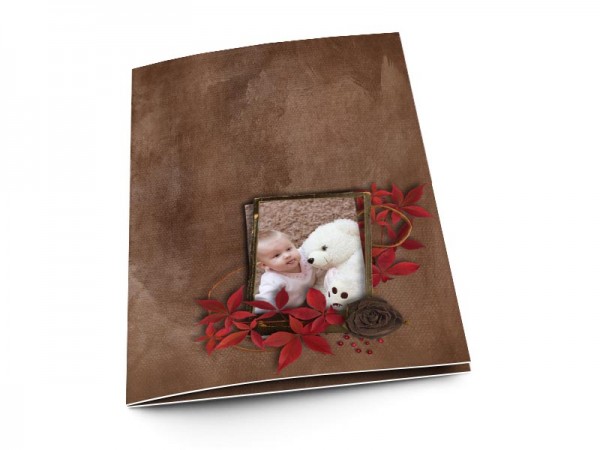 Menu baptême - Feuilles rouges sur fond marron