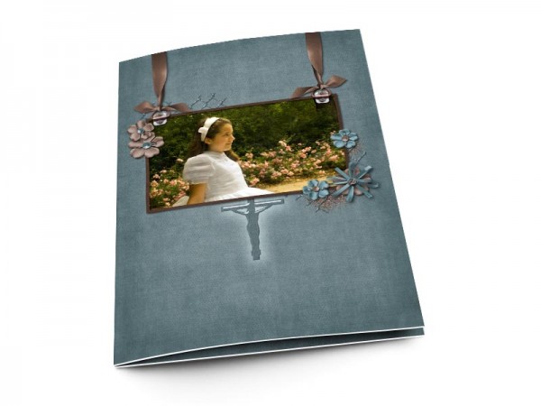 Menu communion - Large cadre photo sur fond bleu